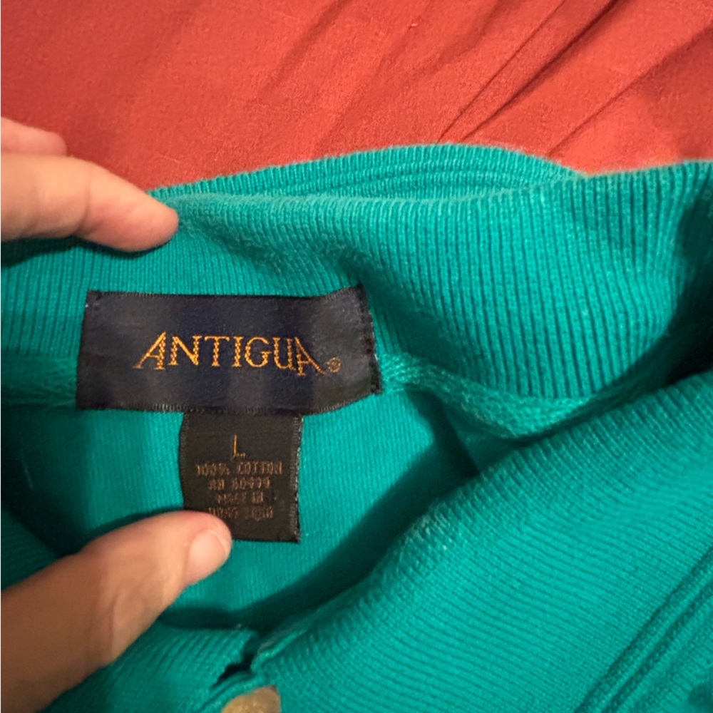 Antigua Teal polo with Ribbed Collar